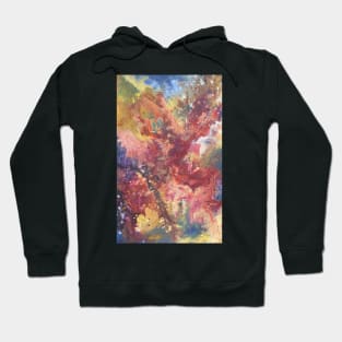 Abstract Galaxy Painting in Red, Gold, and Black Hoodie